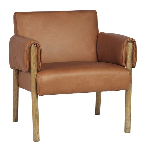  Manly - Tan Leather & Oak - Armchair Occasional Chairs