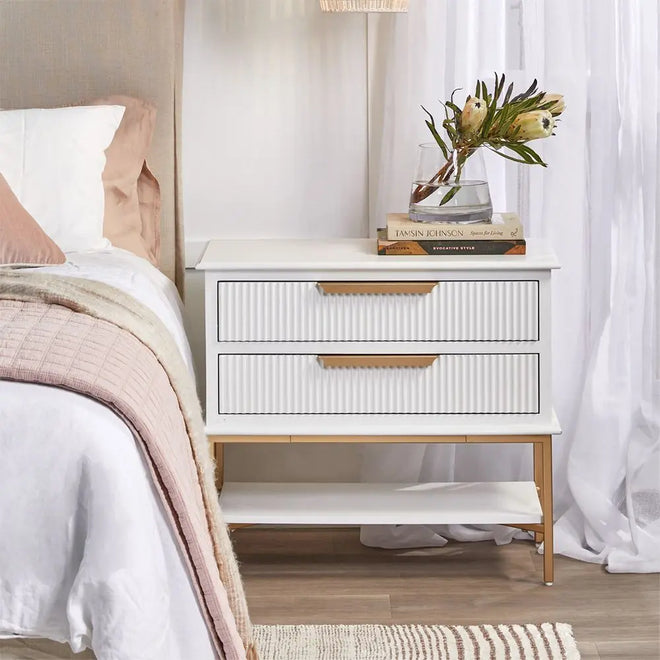  Miami - White Fluted Bedside Table Large Bedside Tables