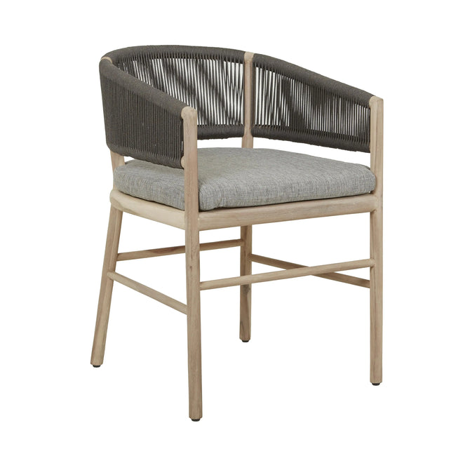  Modern Corsica Rope Outdoor Dining Armchair - Grey Marle - Aged Teak Dining Chairs