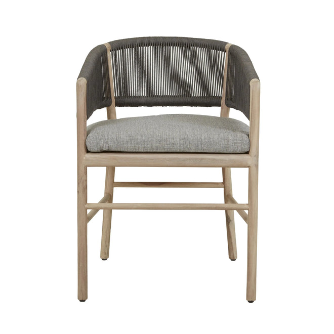  Modern Corsica Rope Outdoor Dining Armchair - Grey Marle - Aged Teak Dining Chairs