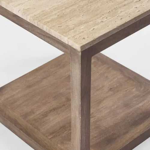  Montauk - Travetine and Wood Side Table Side Table