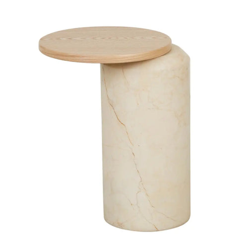  Pablo Designer Marble Side Table - Matt Dark Oak - Natural Storm Marble Side Table