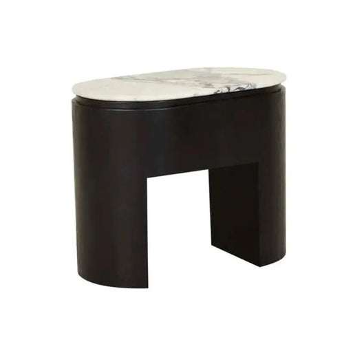  Pluto Open Bedside Table - Matt Ocean Marble - Black Oak Bedside Table