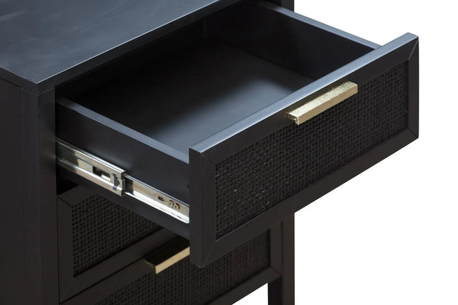  Pre-order* Cayman Rattan Bedside Table - Black 3 Drawer Bedside Tables