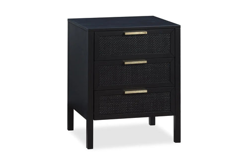  Pre-order* Cayman Rattan Bedside Table - Black 3 Drawer Bedside Tables