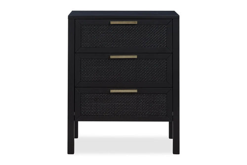  Pre-order* Cayman Rattan Bedside Table - Black 3 Drawer Bedside Tables