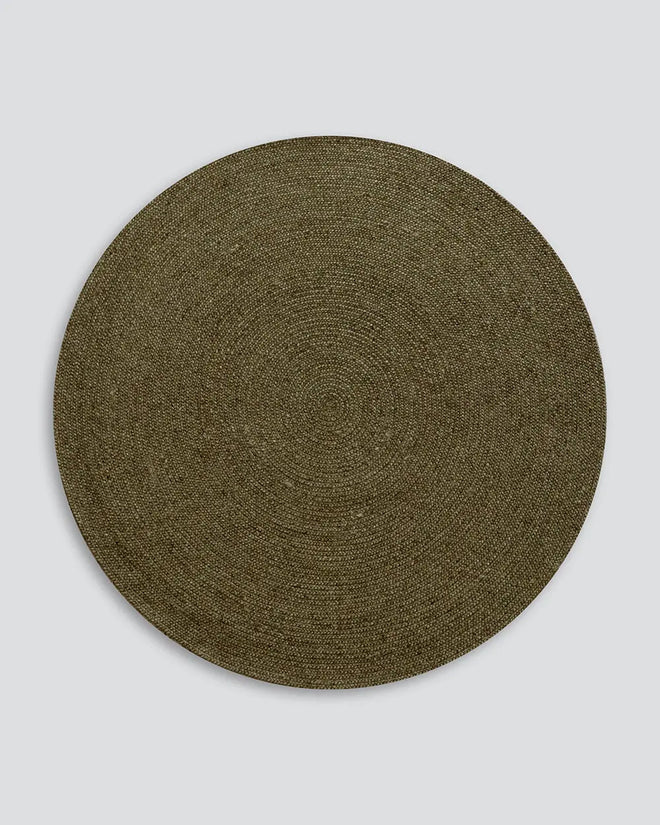  Tairua Round Rug - Moss Green Birch Braided Design Indoor rug