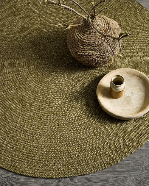  Tairua Round Rug - Moss Green Birch Braided Design Indoor rug