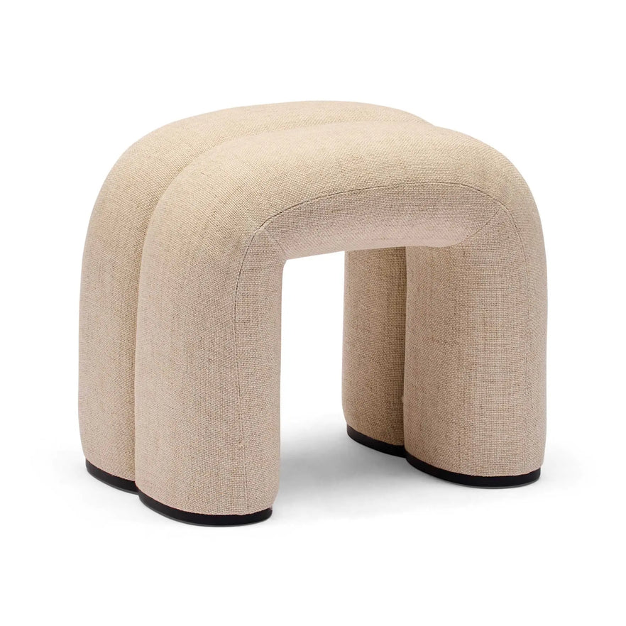  Zara Curved Ivory Ottoman Linen Small Ottoman